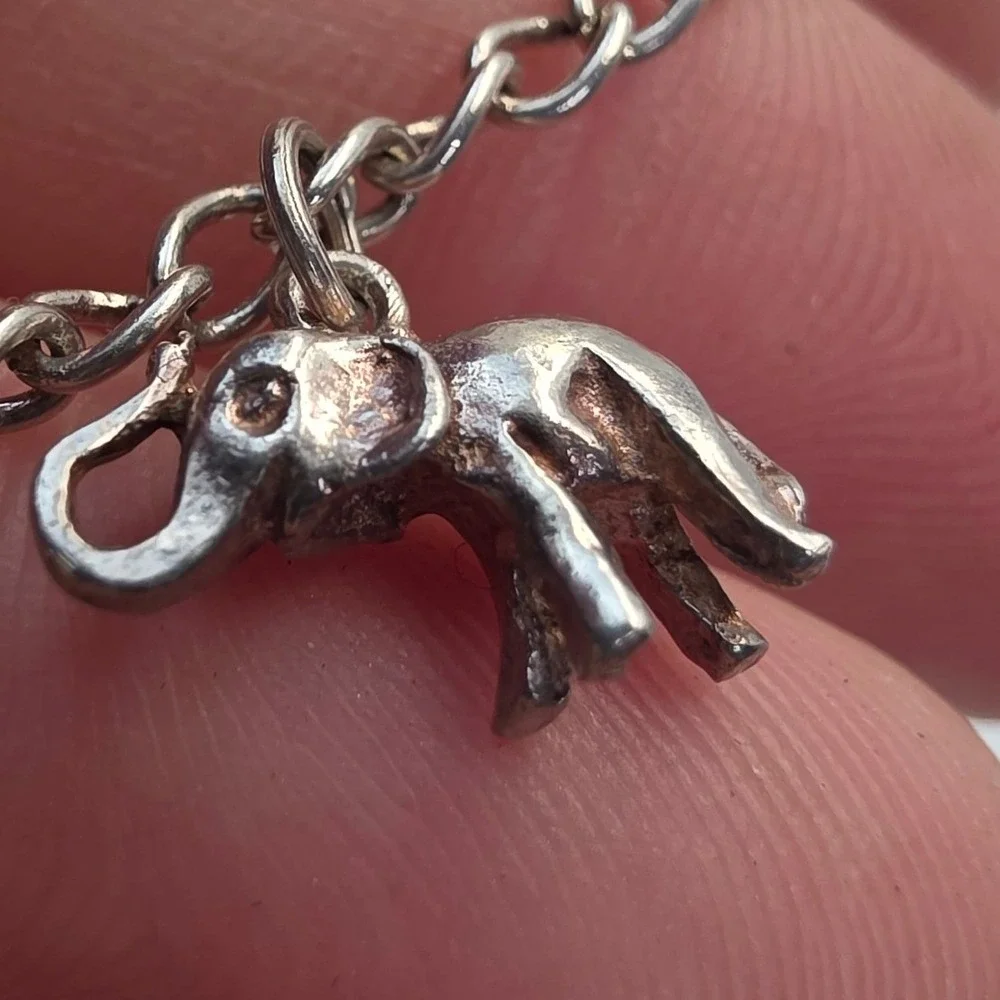 925 Sterling Silver Elephant Charm Bracelet with Bell Good Luck Jewelry 11.42g